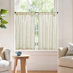 jinchan Boho Linen Blend Kitchen Curtains 36 Inch Length Herringbone Printed Tier Curtains for Small Windows Bathroom Cafe Laundry Room Set of 2 Rod Pocket Green on Linen - color: Arrow | Green on Linen, size: 26"W x 36"L (Pack of 2)