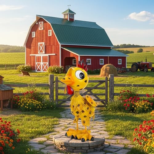 Metal Rooster Garden Statue Outdoor Chicken Decor Yard Art Decoration,Garden Sculptures for Backyard Patio Lawn Ornaments - color: Yellow Rooster