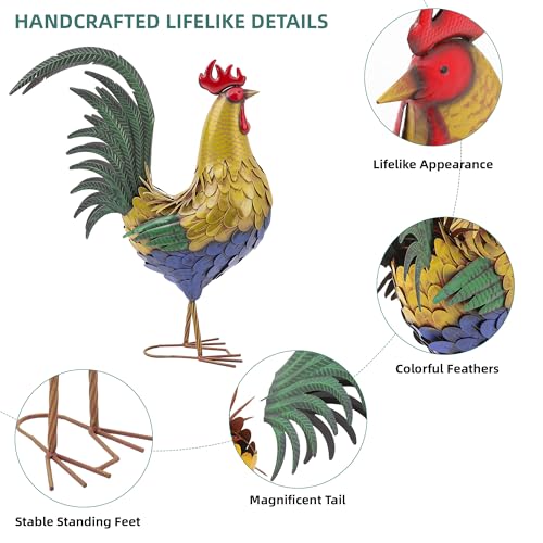 32" Oversized Metal Rooster Statues, Large Outdoor Decor, Metal Chicken Sculpture for Backyard Patio Kitchen Decor - color: 32"h-xl Rustic Yellow Rooster