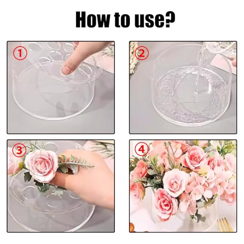 2 Pack Acrylic Clear Flower Vase, Round Centerpiece Vases 12 Holes Flower Vase, Low Holder with Holes for Home/Birthday Party/Dining Table Decorations
