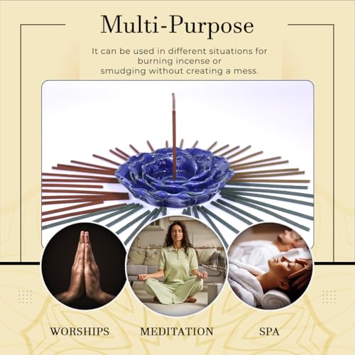 Hosley Incense Sticks Gift Set Each Includes 60 Incense Sticks & a Flower Ceramic Holder - Bathroom Set for Home, Weddings, Meditation, Spa, Bathroom Use - 6 Sets - color: Blue-6f