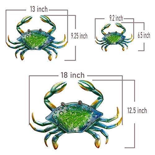 JOYBee 3Pcs 18inch 13inch 9inch Large Coastal Ocean Metal Crab Wall Art Decor Family Set -Christmas Decorations-Decoration for Outdoor Indoor Bathroom Kitchen Garden Bedroom Patio - color: 3pcs Crab