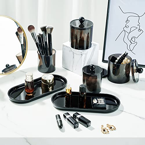 SheeChung Acrylic Vanity Tray Bathroom Storage Tray, 9.65 in x 4.5 in Catchall Holder, Countertop Sink Dispenser Organizer for Cabinet, Vanity, Shelf, Cupboard, or Closet Organization (2 Pack, Black) - color: Black Acrylic, size: 2 Pack (9.65" x 4.5" x 0.