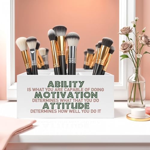 Motivational Office Pencil Pen Holder for Desk, Ability Motivation Attitude Wooden Pencil Holder Organizer for Home Office Desk Accessories, Encouragement Gifts for Women - color: Color-Desk accessories white 15