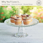 Fitz & Floyd Beaded Large Glass Cake Stand, 10.75 Inch Clear Glass Pedestal Cake Stand for Desserts, Appetizers, and Entertaining