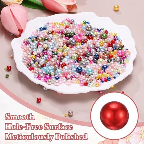 PATIKIL 1000 Pcs No Hole Pearls, 3mm 4mm 5mm 6mm 8mm Mini Round Faux Pearl for Art Crafts Jewelry Making Nail Vase Filler Birthday Wedding Party, Dark Red - color: Dark Red