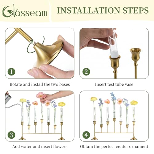 Bud Vases with Candlestick Holders: Glasseam 7PCS Small Glass Vase for Flowers & Gold Taper Candle Holders for Wedding Decor 5.9’’ Skinny Clear Vase & Silicon Case for Floral Arrangements Tablescapes