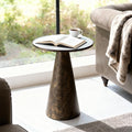 Hyfirm Antique Brass Pedestal End Table with Faux White Marble Top, 16x16x23 Round Drink Table for Living Room, Vintage Industrial Metal Side Stand for Couch & Accent Chairs in Small Spaces
