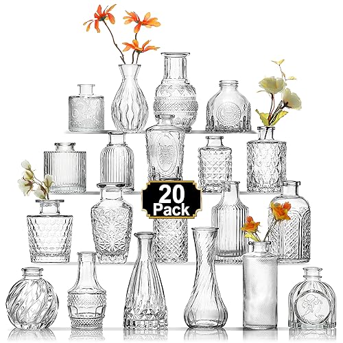 Arme 20 Pcs Bud Vase Set, Mini Vases for Flowers, Small Vintage Glass Vase for Centerpieces, Cute Clear Bud Vases for Home Flower Wedding Decorations - color: Clear-20pcs, size: 20 Pcs