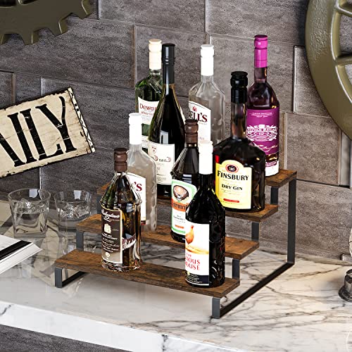 YINMIT Wooden Display Riser Stand, Tiered Perfume and Cologne Organizer Stand, 4 Tier Spice Rack Organizer, Rustic Display Shelf for Candles (4 Tier) - color: 4 Tier,Brown
