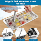 Stainless Steel Ice Cube Trays, 18-Slot Metal Ice Cube Trays for Freezer, Vintage Inspired Design with Release Lever Remove Handle for Making Large Cubes Kitchen & Bar