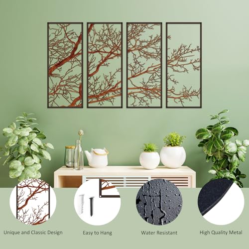 ESTART 4 Pieces Tree of Life Metal Wall Decor, Colorful Tree Branch Metal Wall Art, Tree Sign Wall Hangings for Home Garden Office Living Room Indoor Outdoor (Colorful, Large) - color: Colorful, size: Large