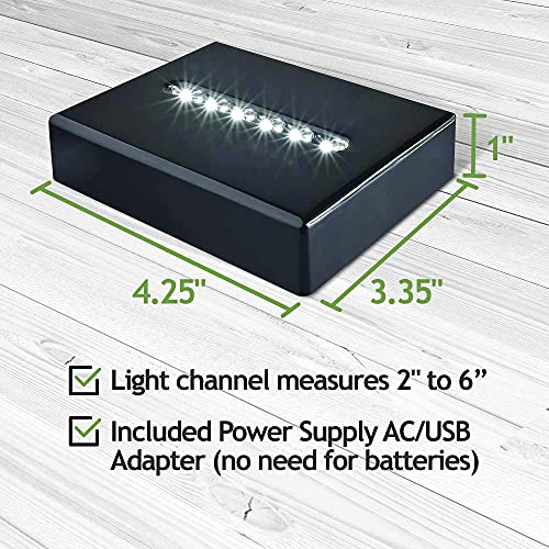 6 LED Light Pedestal - Rectangular Satin Matte Black Lacquer White Light Stand Base for 3D Art Glass, Room Decor and Gemstones and Crystals - AC/USB Adapter Powered (Black)