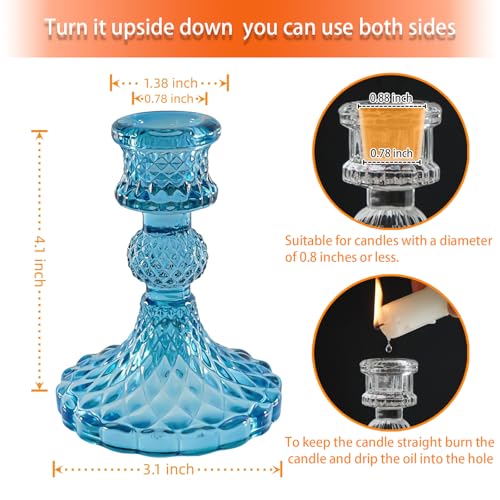 Glass Candlestick Holder,Striped Taper Candle Holders,Set of 6 Candle Stand for Table Centerpieces, Home Decor,Weddings,Festival and Parties (Bule Dimond) - color: Bule Dimond