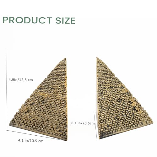 Egyptian Pyramid Book Ends for Shelves Decor, Unique Resin Stone Bookends, Heavy Duty Book Stoppers for Home Office Bookshelf Accessories, Vintage Pyramid Sculpture Decoration, Antique Gold