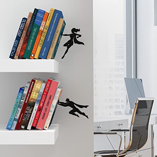 Artori Design Book Ends to Hold Books Heavy Duty Hidden Metal Bookends for Shelves Bookend Book Holder for Home Decorative Gift for Book End Lovers and Home Décor (Supergal+Book&Hero) - color: Black