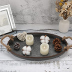 Hipiwe Galvanized Metal Iron Oval Tray with Rope Handle Farmhouse Serving Tray Rustic Industrial Decorative Centerpiece for Coffee Table Weddings and Parties Decor,Small - size: 14.2" x 9.1" x 1.2"