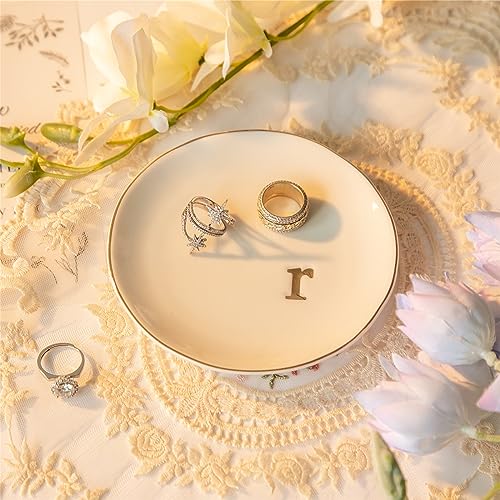 Ceramic Ring Holder for Jewelry, Jewelry Tray, Ring Dish, Aesthetic Room Decor, Engagement Gifts Bride Gifts Wedding Gifts for Women, White, 4.75"(R) - color: R