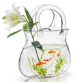 Glass Purse Vase for Flowers, Clear Bag Vase with Handle, Unique Handbag Shape Decorative Fish Bowl for Cute Room Table Shelf Decor, Wedding Centerpiece