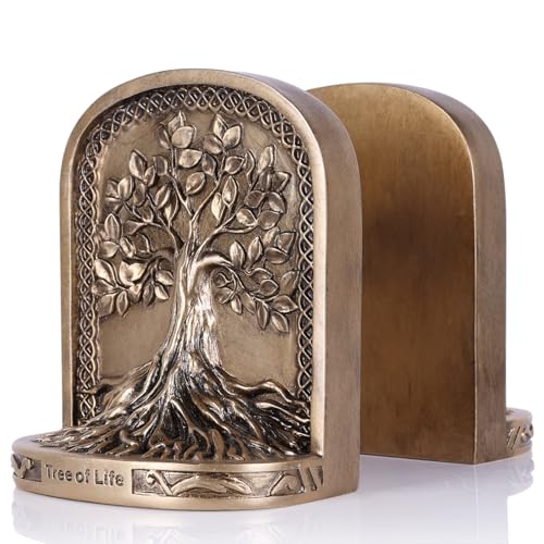 Tree of Life Bookends, Antique Bronze 2 Non-Skid Heavy Decorative Bookends for Shelves Or Bookcase, Elegant Bookends for Library Office Decor, Home Décor Gift - color: Antique Bronze