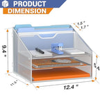GAWERK Letter Tray Organizer, Mesh Desk File Organizer with 3 Paper Trays and 2 Vertical Upright Section (Silver) - color: Silver