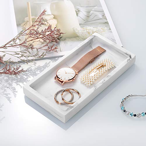 Emibele Vanity Tray, 8" Rectangular Resin Bathroom Kitchen Sink Counter Organizer Tray Dresser Tray Jewelry Ring Dish Holder Cosmetic Tray for Perfume Candle Small Plant Home Decor, Mini, Gravel White - color: Gravel White, size: 7.7" x 3.9" x 0.8"