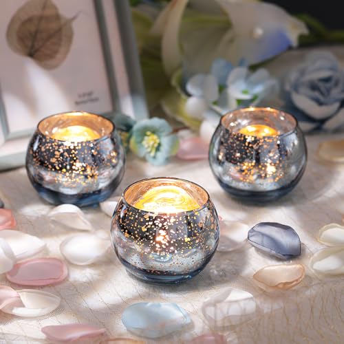 LETINE 36pcs Blue Votive Candle Holders - Elegant Mercury Glass Tea Light Candle Holder Set for Spring Summer Weddings, Holiday Season Decorations, Valentine's Day Table Centerpieces - color: Blue