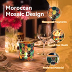 Moroccan Mosaic Glass Tea Light Candle Holder, Vintage Glass Cup Candlestick Tabletop Ornament, Mosaic Candle Holder Stained Tealight