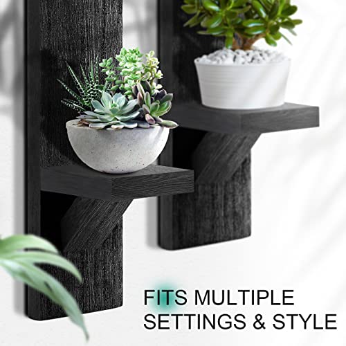 Potchen 4 Set Wooden Wall Candle Holder Sconces Mount Decorative Holders Decor Rustic Hanging Shelf Living Room Decoration for Farmhouse Bathroom Bedroom Vase Living Room(Black) - color: Black
