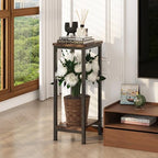 Homeiju Plant Stand Indoor, 2 Tier Wood Corner Plant Stand, Modern Square Plant Shelf Flower Stand for Living Room Patio Balcony Garden, Rustic Brown