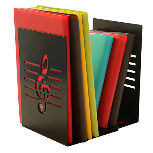 A Pair of Fashion Creative Music Note Solid Metal Book Stand Bookends for Kids Music Lover Home Office Decoration (Black) - color: Black