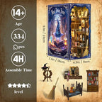 DIY Book Nook Kit for Adults, 3D Wooden Puzzle Bookshelf Insert Decor with LED Light & Stickers, Dust Cover,Miniature House Craft Gifts for Family,Friends and Book Lovers（Magic Potion House） - style: Magic Potion House