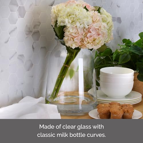 Elements 12 Inch Clear Glass Milk Bottle Vase - Large Farmhouse Flower Vase for Home Decor, Dried Flowers, Faux Floral Arrangements, Country Style Room Decor, 12 in H x 8.75 in Diameter - size: 12.2 Inch
