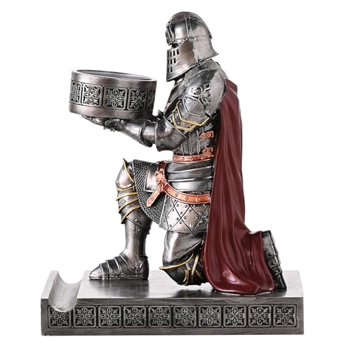 King's Guard Kneeling Knight Candlestick Holders Resin Posture TeaLight Holder Warrior Mobile Phone Stand Pen Holder Candle Holder for Restaurant, Altar, Home Table(Iron) - color: Iron