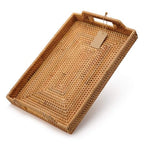 Hand-Woven Rattan Rectangular Serving Tray with Handles for Breakfast, Drinks, Snack for Coffee Table (17x11.4x1.8inches) - size: 17x11.4x1.8inches