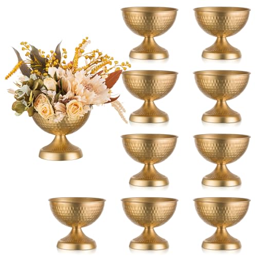 Sziqiqi Urn Vases for Wedding Centerpiece - 5.9in High Gold Metal Vase Set of 10 Small Vintage Flower Arrangement Pots for Table Centerpieces Elegant Hammered Compote Vase for Anniversary Party - color: Gold, size: 5.9in - 10 Pc