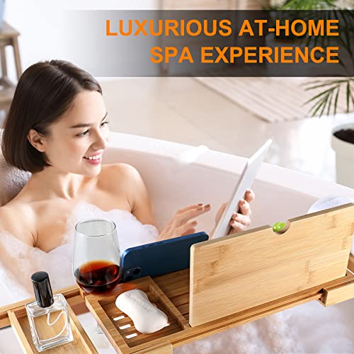 Premium Bamboo Bathtub Caddy Tray with Extending Sides, Adjustable Wood Bath Tray for Luxury Bath, Fits Most Tubs, Accessories Gift Idea - color: Beige 2
