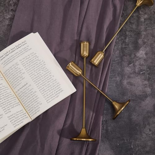 Candlestick Holders, Gold Metal Taper Candle Holders Set of 3, Handmade Heavy Base Brass Vintage Modern Decorative Table Centerpiece for Candlelight Dinner, Fireplace Mantel Wedding Housewarming Décor - color: Brass Gold