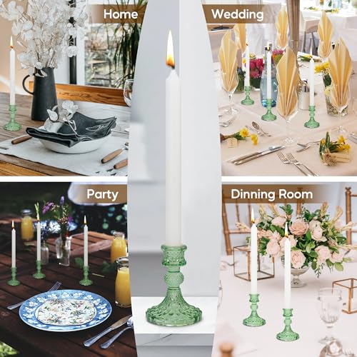 Glass Candlestick Holder Taper and Pillar Candle Holder, Desktop Decoration for Wedding Dinning Party-3 pcs(Green) - color: Green