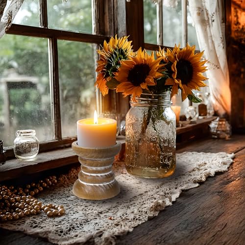 Pillar Candle Holder, Farmhouse Wood Candle Holder, Rustic Wooden Candle Stand, Vintage Small Wooden Candlestick Holders for Living Room, Table Centerpiece, Brown - color: Washedbrown, size: 4"H（1PCS）