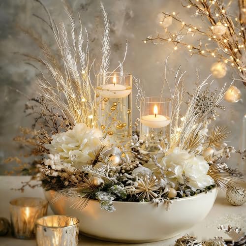 Set of 12 Glass Cylinder Vases for Centerpieces with 8 Pack Vase Filler 12 Pearl String 24 White Floating Candles for Table Centerpieces for Wedding Party Home Decor 5, 6, 8 Inch - style: 12 Set(6,8,10Inch)