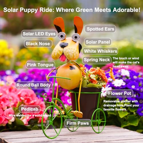 Dog Solar Lights Outdoor Cycling Plant Stand,Yard Art Metal Dog Statues,Outdoor Funny Statue for Garden Decor Yard Lawn Ornaments - style: Bike Dog
