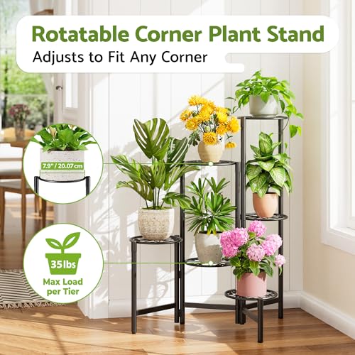 6 Tier Large Plant Stand Indoor with 7.9-Inch Wide Drainage Tray, Tiered Corner Metal Outdoor Flower Display Holder Shelf, Folding Tall Rack for House Patio Porch Balcony Graden - BlackS - color: BlackS, size: 6-Tiers