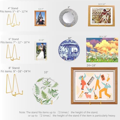 IBosins 5 Pack 8 Inch Plate Holder Display Stands, Large Metal Gold Frame Stand for Picture, Book, Photo Easel, Creation, Collectibles - color: Gold, size: 8 Inch