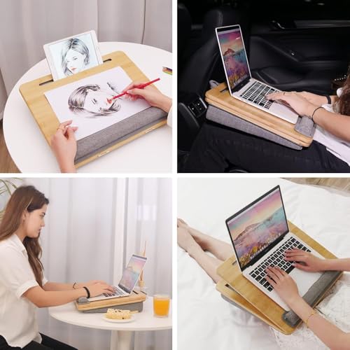 Portable Lap Desk Laptop Desk Tray with Cushion, Laptop Pad Bed Tray, Adjustable Angle Portable,for Home Sofa, Bed, Couch and car. Cushioned Lap Desk Tray Bamboo - size: 12.6" x 16.8" Angle Adjust
