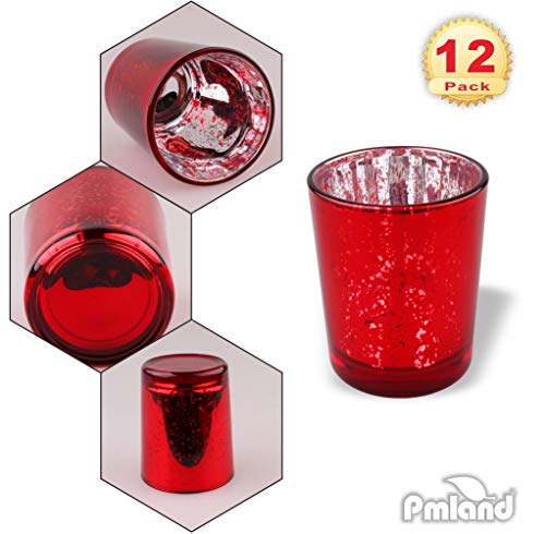 PMLAND Speckled Mercury Glass Votive Candle Tealight Holders - Bulk Pack of 12 Red - color: Red