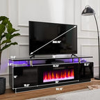 AMERLIFE Fireplace TV Stand with 36" Fireplace, 70" Modern Fireplace Entertainment Center LED Lights, 2 Tier TV Console Cabinet for TVs Up to 80", Obsidian Black - color: Black, size: 70"