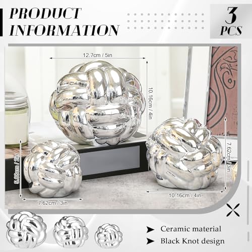 Wenqik Silver 3 Pcs Knot Decor, Chain Link Coffee Table Bookshelf Decor Accents, Entry Table Ceramic Aesthetic Minimalist Decorative Objects for Modern Home Living Room Decoration 3 Sizes - color: Silver