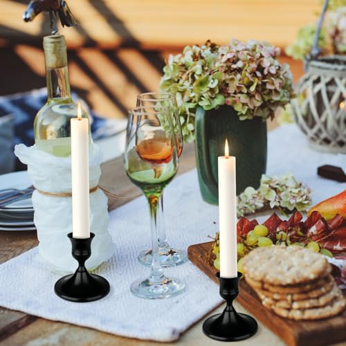 Black Candle Holder Taper Candle Holders, Set of 6 Candlestick Holders Decor for Home Decor, Metal Taper Candleholder for Fall Thanksgiving Halloween Christmas Table Fireplace Decor (6, Black) - color: Black