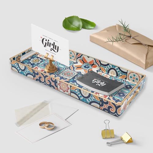 Bathroom Vanity Tray for Countertop, Small Plastic Toilet Tank Tray Versatile Storage & Organization Tray for Makeup, Perfume, Desk, Kitchen, Candles, 13.7"x6"x1.4", 35Boho2 - color: 15multi2